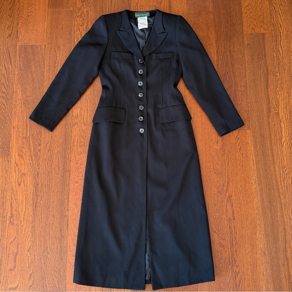 Vintage Harvé Bernard Black Tailored Coat Duster Petite size 2 - Picture 6 of 7